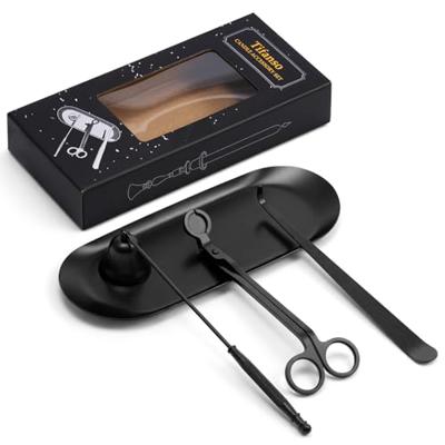 tifanso 4-in-1 Candle Care Kit with Wick Trimmer Cutter, Extinguisher Snuffer, Dipper and Storage Tray Plate, Stainless Steel Wick Scissors Accessorie