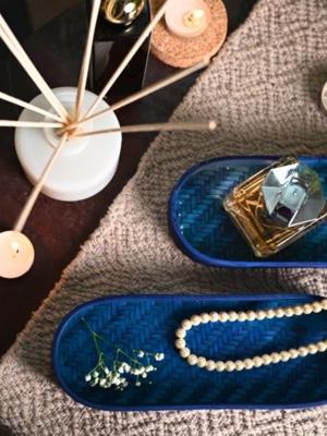 Buy Handmade Bamboo Olive Tray (Indigo) | Kadam Haat