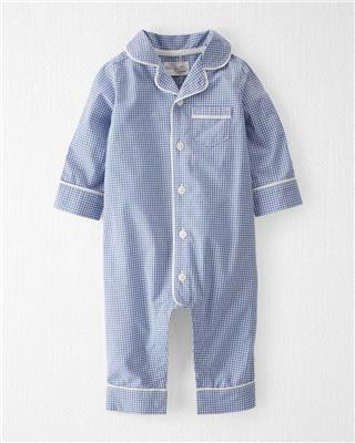 Blue Baby Gingham Print Organic Cotton Coat Style Sleep & Play Pajamas | carters.com