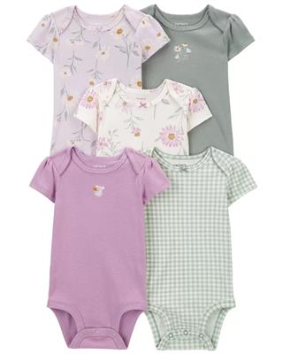 Purple/Green Baby 5-Pack Floral Short-Sleeve Bodysuits | carters.com