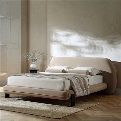 Elystan Oval Headboard Upholstered Bed, Warm Beige Fabric | daals