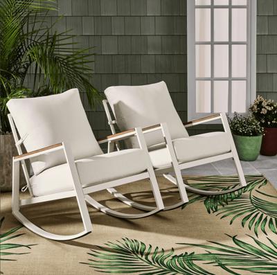 Better Homes & Gardens Marlow Outdoor 2pk Patio Rocking Chairs, White Frame/Cream Cushion - Walmart.com