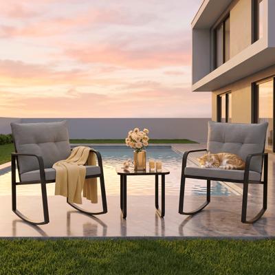 Asofer 3-Piece Outdoor Patio Set, Wicker Rocking Chair with Cushion & Table, Gray - Walmart.com