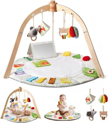 Promise Babe Baby Play Arch Made of Wooden Baby Gym Baby Play Mat Baby Gym 6 Interactive Sensory Toys for Motor Skills Sensory Development Suitable fo