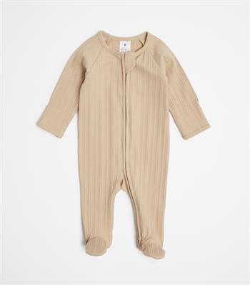 Baby Organic Cotton Rib Zip Coverall - Brown Taupe 3-6 months