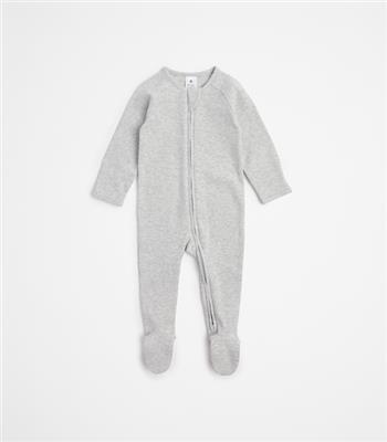 Baby Organic Cotton Waffle Zip Coverall - Grey Marle 3-6 months