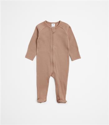 Baby Organic Cotton Waffle Zip Coverall - Brown Almond 3-6 months