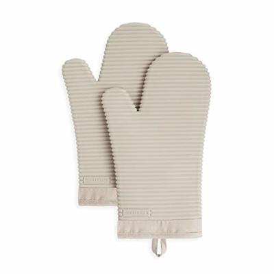 KITCHENAID Ribbed Soft Silicone Oven Mitt 2-Pack Set, 7.5x13, Milkshake