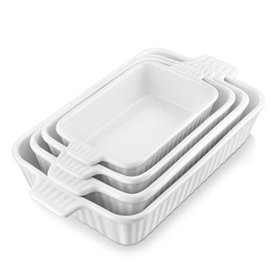 MALACASA Casserole Dishes for Oven, Porcelain Baking Dishes, Ceramic Bakeware Sets of 4, Rectangular Lasagna Pans Deep with Handles for Baking Cake Ki