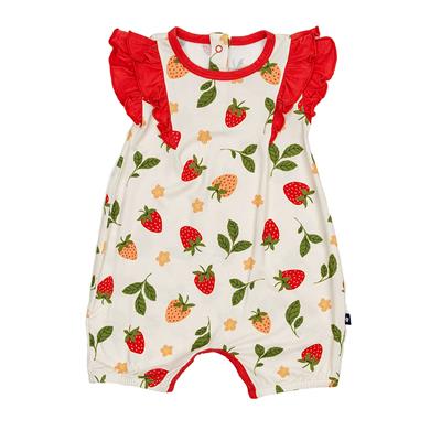 Larkspur Baby | Ruffle Shorty Romper in Strawberry Fields