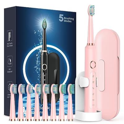 Rtauys Sonic Rechargeable Electric Toothbrushes for Adults with 8 Brush Heads & Travel Case,Teeth Whitening, Power Toothbrush with Holder, 3 Hours Cha