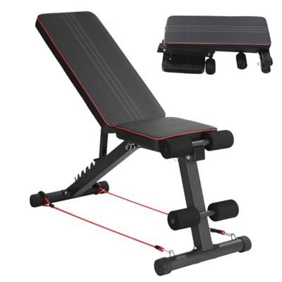 Adjustable Foldable Workout Bench, 200KG Weight Capacity, Home Gym Strength Training Exercise Bench with 7-Position Backrest & Resistance Bands, Heavy