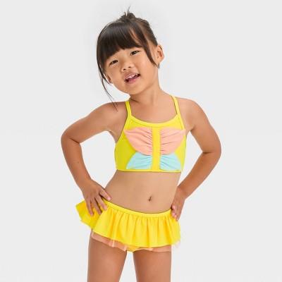 Toddler Girls Butterfly Bikini Set - Cat & Jackâ„¢ Yellow 4t: Ruffle Bottom, Upf 50+, Stretchy, Midkini Top : Target