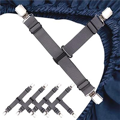 QCWQMYL Fitted Sheet Straps 4 PCS Sturdy Bed Sheet Clips Keeping Sheets in Place Sheet Suspenders Fitted Sheet Clips Grey