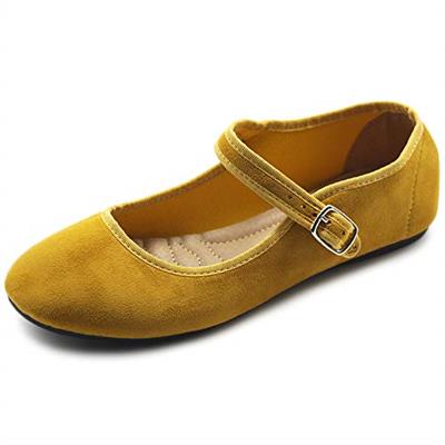 Ollio Womens Shoes Faux Suede Casual Mary Jane Light Ballet Flats F56SU (9.5 B(M) US, Mustard)