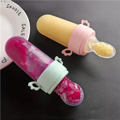 4pcs Set Baby Feeding Set 1pc Silicone Spoon Feeder Bottle With Handle 3 Size Mesh Bags S M L Rice Paste Squeeze Feeding Bottle