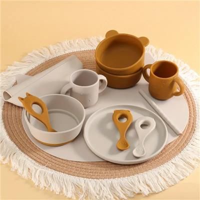 12pcs Tableware Set Silicone Dinner Plate Feeding Complementary Food Bowl Eating Training Tableware Set