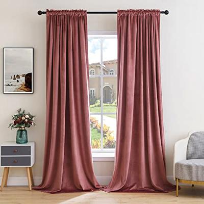 MIULEE Dusty Rose Velvet Curtains Rod Pocket 84 Inches Long 2 Panels, Mauve Dusty Pink Velvet Blackout Curtains for Bedroom Living Room Soft Luxury Da