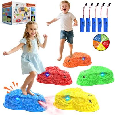 Dinosaur Toys for Kids 3-5, Mist Spraying Dino Roaring & Light up Stepping Stones for Kids, Indoor & Outdoor Durable Non-Slip Sensory Balance Stones w