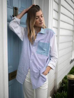 The Oversized: Chambray, Blue Patchwork
 – With Nothing Underneath