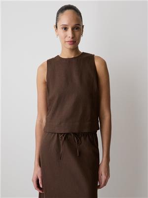Women’s Sleeveless Crew-Neck Linen-Blend Blouse – RW&CO