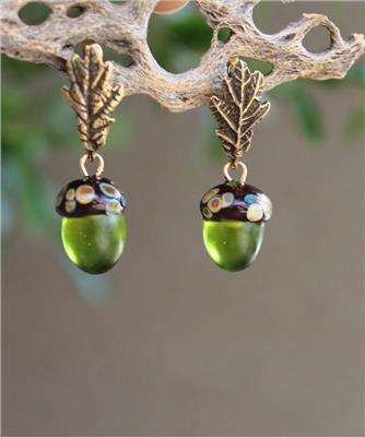 Handmade Lampwork Glass Acorn Earrings – Bronze Oak Leaf, Nature Jewelry - Etsy