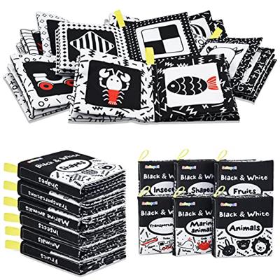 Dr.Rapeti Soft Cloth Books Baby Books Bath Books 6-Pack for Baby Infant Toddler Kids High Contrast Black and White Crinkle Washable Chewable Non-Toxic