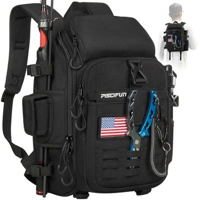 Piscifun Fishing Tackle Backpack with Rod & Gear Holder, Lightweight Fishing Tackle Storage Bag with Protective Rain Cover