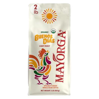 Mayorga Organic Coffee 2lb Buenos Dias - Light Roast Whole Bean Coffee Specialty Grade, 100% Arabica, Slow Roasted, Citrusy and Sweet Flavor with Low