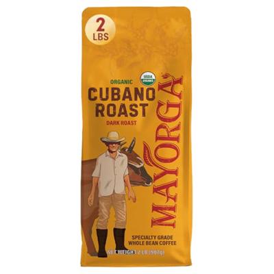 Mayorga Organic Coffee 2lb Cafe Cubano Roast - Dark Roast Whole Bean Specialty Grade Coffee, 100% Arabica, Slow Roasted, Bold and Smooth Flavor with L