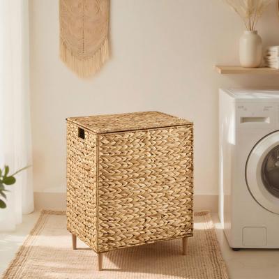 Rebrilliant Laundry Hamper 2 Sections, 34.3 Gal. (130 L) Handwoven Water Hyacinth Wicker Laundry Basket With Lid, Natural Material, Removable Machine