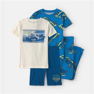 Boys Race Car 100% Cotton 4-Piece Pyjama Set - Blue/White | Carter’s Oshkosh Canada