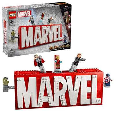 LEGO Marvel: Marvel Logo & Minifigures Building Toy - Marvel Collectible Set for Kids, Boys and Girls, Ages 12+ - Model Kit with 5 Minifigures - Gift