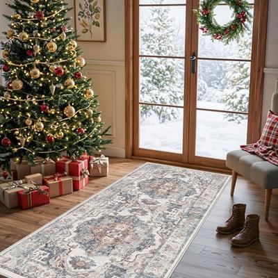 Hallway Washable Runner Rug - 2x6 Kitchen Rugs Entryway Rug Runner Vintage Soft Floor Mat Non Slip Indoor Farmhouse Carpet for Bathroom Living Room Be