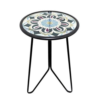 LIFFY Outdoor Side Tables, 12 Weather Resistant Metal & Glass Patio Accent Side Table, Indoor Small Round Home Decorative End Table, Plant Stands Tab