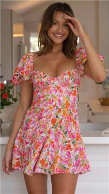 Pink Floral Open Back Mini Dress  – Gabi Swimwear