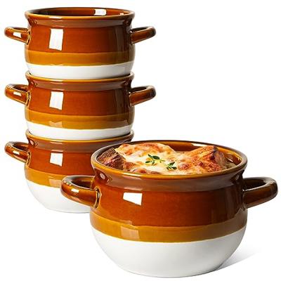 LE TAUCI Ceramic French Onion Soup Bowls with Handles, 16 oz, Set of 4 | Oven and Microwave Safe, Dishwasher Safe, Stackable Design, Fully Glazed Inte