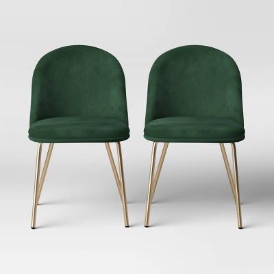 2pk Nils Brass Base Dining Chair Velvet Forest Green - Thresholdâ„¢ : Target