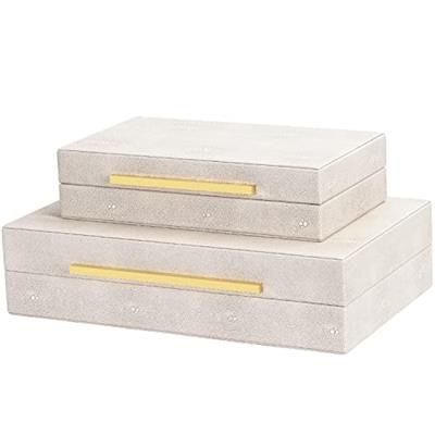 SYYSY Ivory Shagreen box Faux Leather Set of 2 Decorative Boxes,Large Stacking Storage Decorative Boxes with Lids for Modern Home Decor Jewelry Box Or