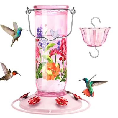 Kingsyard Hummingbird Feeder for Outdoor Hanging - Charming Patterned Glass Humming Bird Feeder with 6 Feeding Ports and Ant Moat, Ideal Gift Choice f