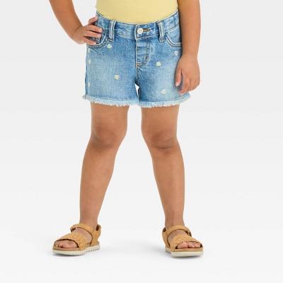 Toddler Girls Daisy Embroidered Jean Shorts - Cat & Jackâ„¢ Blue 3t: Stretch Cotton Blend, Fringe Hem, Adjustable Waist, Floral Pattern : Target