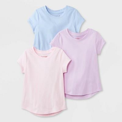Toddler Girls 3pk Solid Short Sleeve T-shirt - Cat & Jackâ„¢ Purple/pink/blue 3t: Jersey Fabric, Crew Neck, Basic Tees : Target