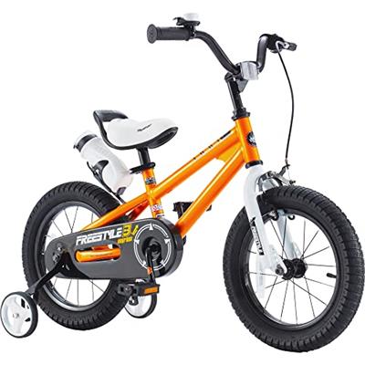RoyalBaby Freestyle Kids Bike 14 Inch Childrens Bicycle with Training Wheels Toddlers Boys Girls Beginners Ages 3-5 Years, Orange
