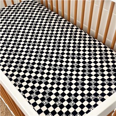 Stretch Crib Sheet, Black Peace Checkerboard
 – SpearmintLOVE