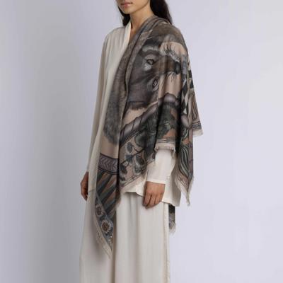 The Wolf You Feed Wool Silk Shawl in Gunmetal/Gloaming | Sabina Savage