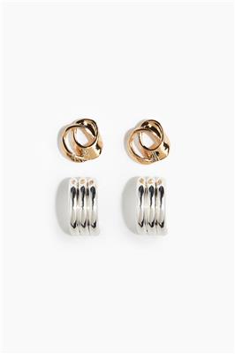 2 pairs earrings - Gold-coloured/Silver-coloured - Ladies | H&M IN