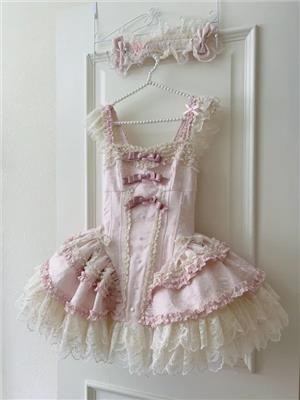 Light Pink Balletcore Long Boned Corset Waist Dress Puffy Jumper Skirt