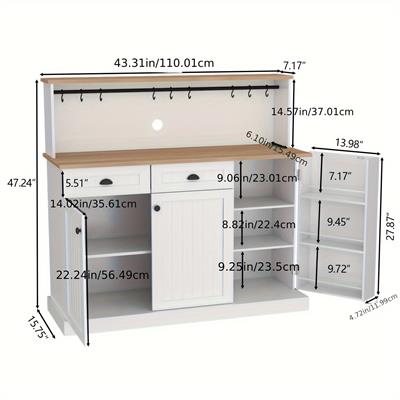 Sideboard Buffet Cabinet 2 Drawers Farmhouse Kitchen Pantry - Temu
