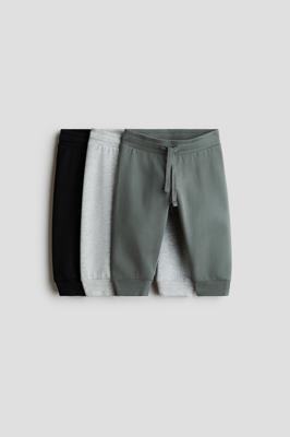 Khaki green/gray 3-pack Cotton Joggers for kids | H&M US