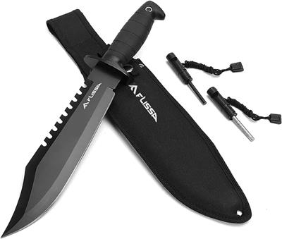 Amazon.com : FLISSA Survival Hunting Knife with Sheath, 15-inch Full Tang Fixed Blade Tactical Bowie Knife with Sharpener & Fire Starter for Camping,